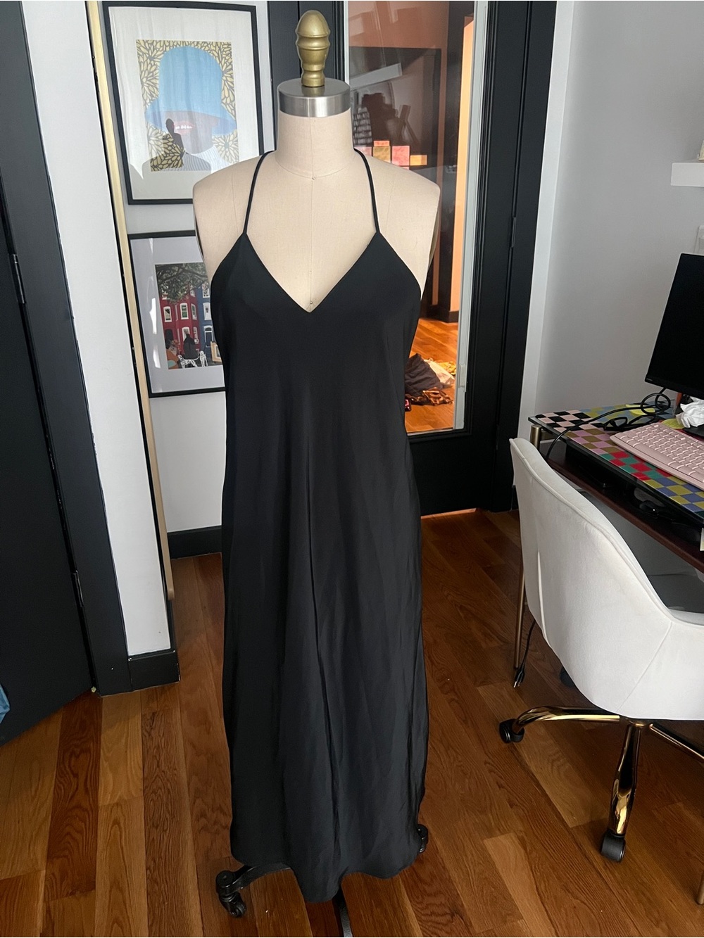 Natori Black Slip Maxi Dress with Thin Straps
